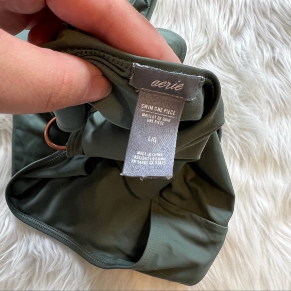 Aerie Womens Maillot Dream One Piece Swimsuit Green Cut Out Spaghetti Strap L - Picture 6 of 6